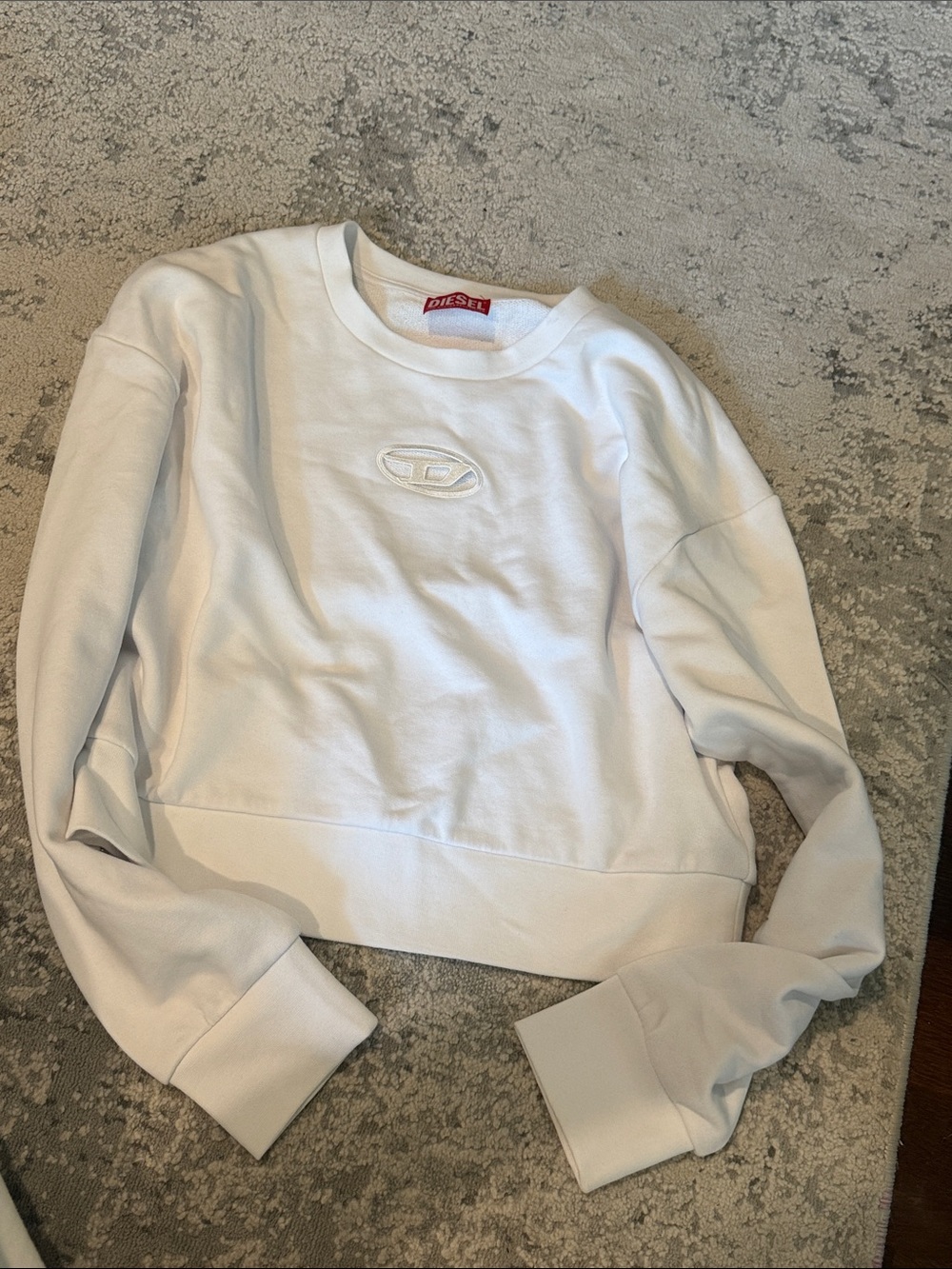 Diesel White Cropped Crewneck Sweatshirt with Embroidered Logo NEW never worn